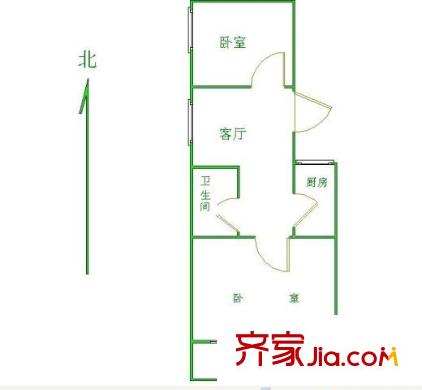 電機(jī)廠宿舍 2室 戶型圖