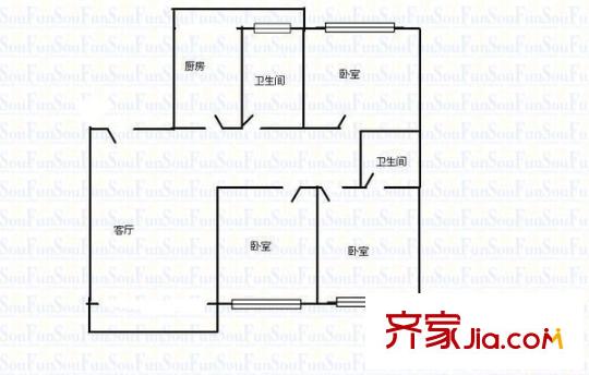 水西關(guān)外貿(mào)宿舍 3室 戶型圖
