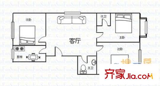 樹脂廠住宅樓 3室 戶型圖