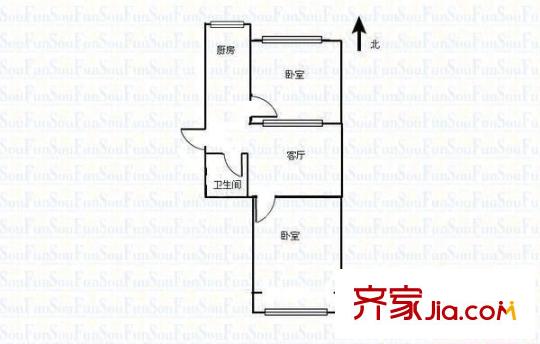 南內(nèi)環(huán)橋東醫(yī)藥規(guī)劃設(shè)計(jì)院宿舍 2室 戶型圖