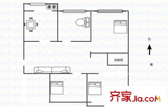 九豐路公交宿舍 3室 戶型圖