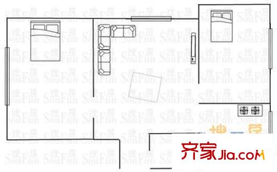 解放路防疫站宿舍 2室 戶型圖