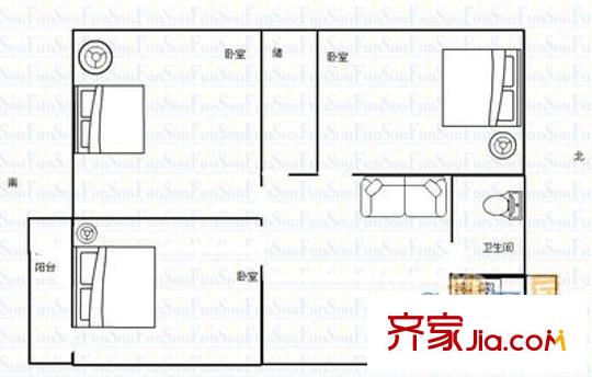 公園路應化所宿舍 3室 戶型圖