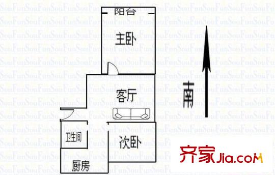 國師街一校對面房地局宿舍 2室 戶型圖