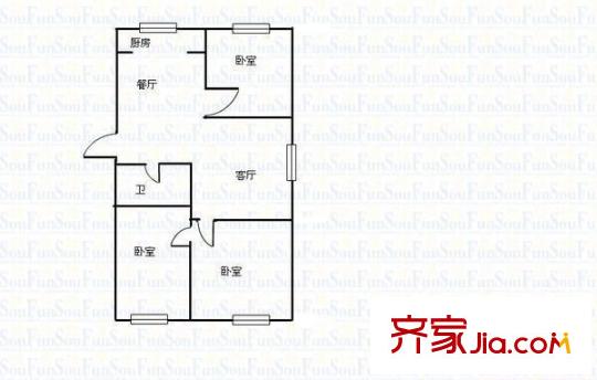 國(guó)師街一校對(duì)面房地局宿舍 3室 戶型圖
