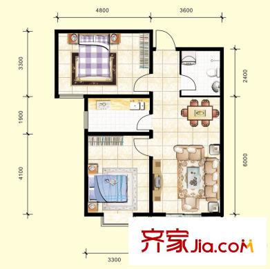北京新干線(xiàn)戶(hù)型圖22號(hào)樓-E戶(hù)型 2室2廳1衛(wèi)1廚