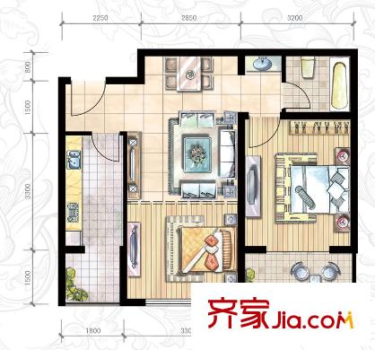 北京新干線戶型圖15#樓-C戶型 2室2廳1衛(wèi)1廚