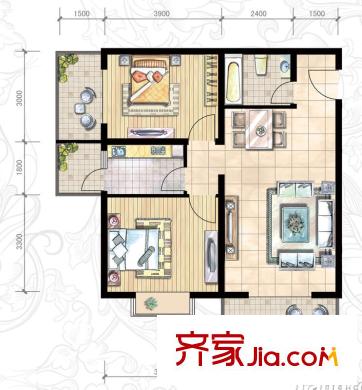 北京新干線戶型圖15#樓-B戶型 2室2廳1衛(wèi)1廚