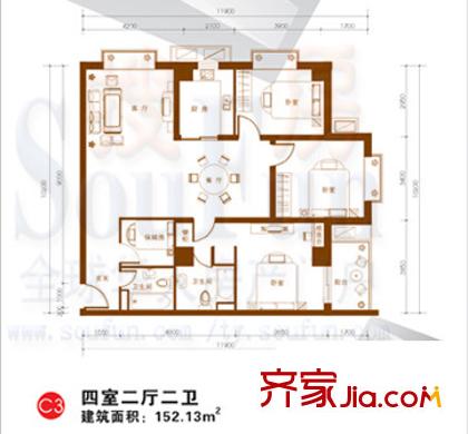 東岸未來城戶型圖4室2廳2衛(wèi)1廚