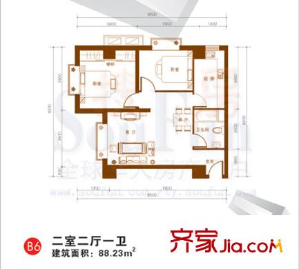 東岸未來城戶型圖2室2廳1衛(wèi)1廚