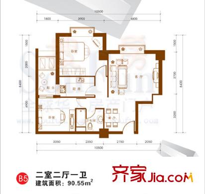 東岸未來城戶型圖2室2廳1衛(wèi)1廚