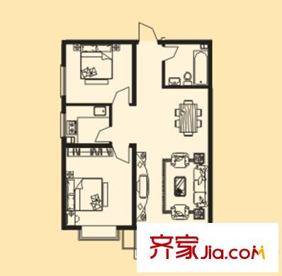 錦都苑戶型圖1#樓C2戶型 2室2廳1衛(wèi)1廚