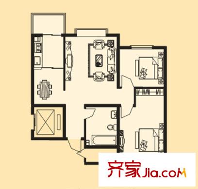 錦都苑戶型圖1#樓A戶型 2室2廳1衛(wèi)