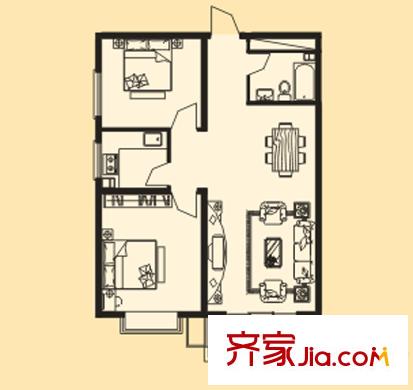 錦都苑戶型圖1#樓C戶型 2室2廳1衛(wèi)1廚