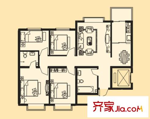 錦都苑戶型圖1#樓B戶型 4室4廳4衛(wèi)1廚