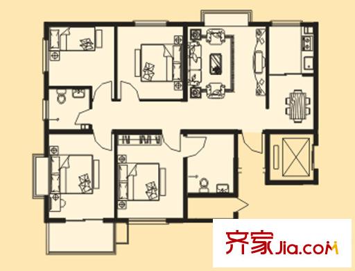 錦都苑戶型圖2#樓B戶型 4室1廳2衛(wèi)1廚