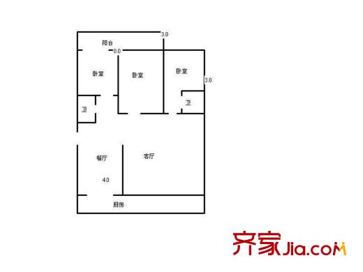 千峰南路電子廠宿舍3室 戶型圖