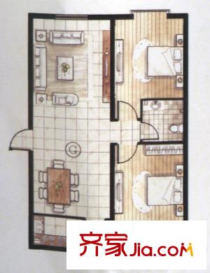 藝彩藍(lán)灣戶型圖G戶型 2室2廳1衛(wèi)1廚