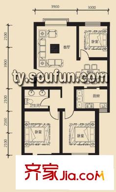溫泉公寓戶型圖A三室兩廳一衛(wèi)107 3室2廳1衛(wèi)1廚