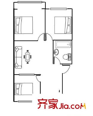 太原新華印刷廠宿舍 3室 戶型圖