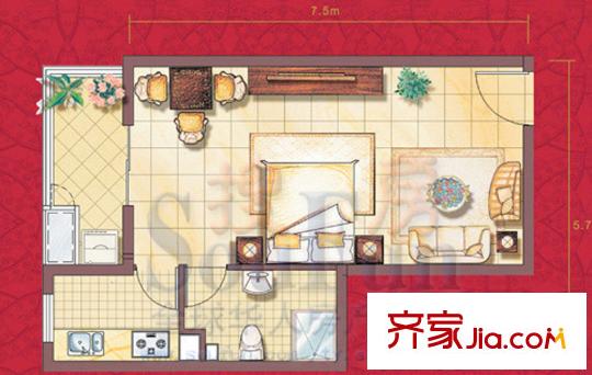 汾河外灘戶型圖L戶型 1室1衛(wèi)