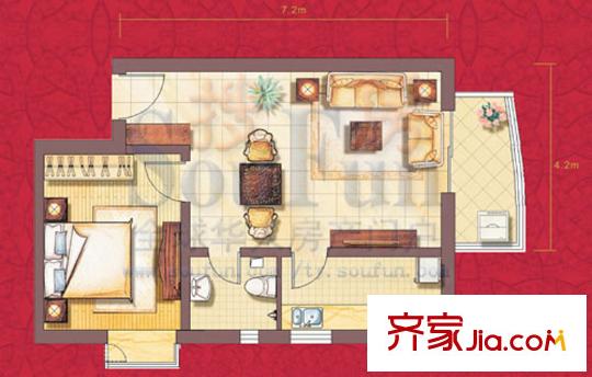 汾河外灘戶型圖M戶型 1室1廳1衛(wèi)
