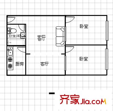 玫瑰園小區(qū) 2室 戶型圖