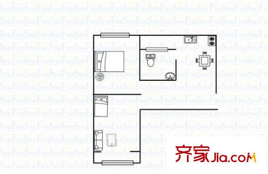 東城巷鐵路宿舍 2室 戶型圖