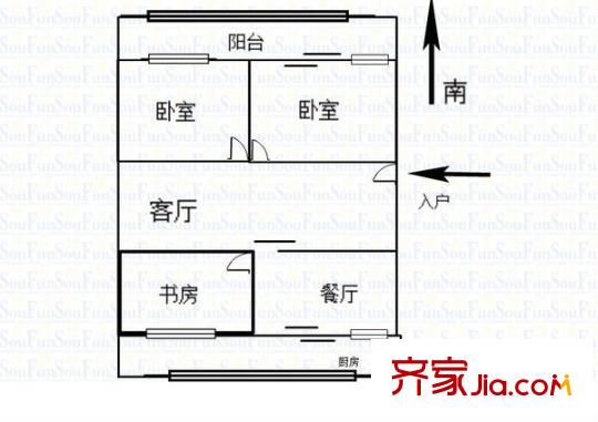 東城巷鐵路宿舍 3室 戶型圖
