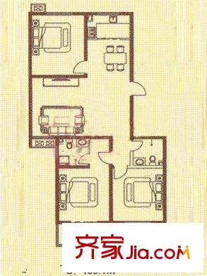 裕豐惠澤園戶型圖C戶型 3室2廳2衛(wèi)1廚
