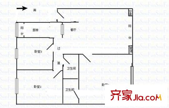 宜佳公寓 3室 戶型圖