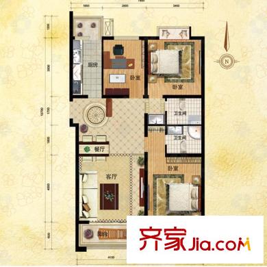 浦東雅典戶型圖C1戶型 3室2廳2衛(wèi)1廚