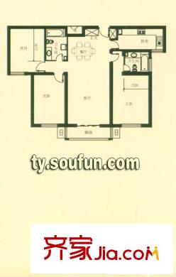 五龍花園戶型圖B戶型 3室2廳2衛(wèi)