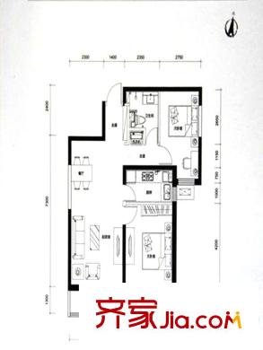 寶佳萬科紫臺(tái)戶型圖93平方米戶型 2室2廳1衛(wèi)