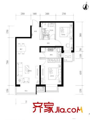 寶佳萬科紫臺(tái)戶型圖16樓戶型 2室2廳1衛(wèi)1廚