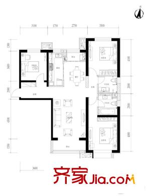 寶佳萬科紫臺(tái)戶型圖136平戶型 3室2廳1衛(wèi)1廚