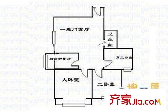 二營(yíng)盤慧園商務(wù)公寓戶型圖2 3室2廳1衛(wèi)1廚