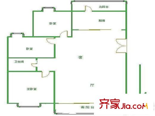 濱河花苑 3室 戶型圖