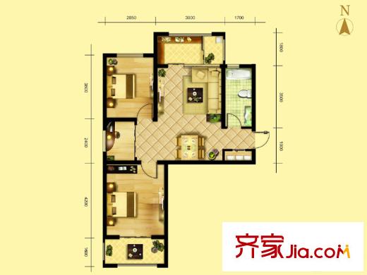 坤澤十里城D8#A戶型 3室2廳1衛(wèi)1廚