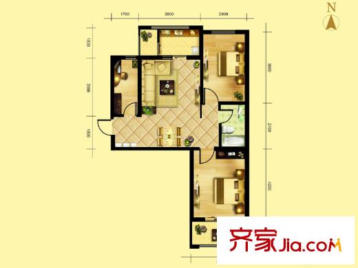 坤澤十里城D8#C戶型 3室2廳1衛(wèi)1廚