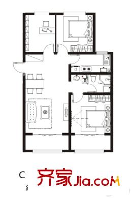 千渡?東山晴C戶型 3室2廳1衛(wèi)1廚