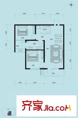 玉泉山居C戶型  2室2廳1衛(wèi)1廚
