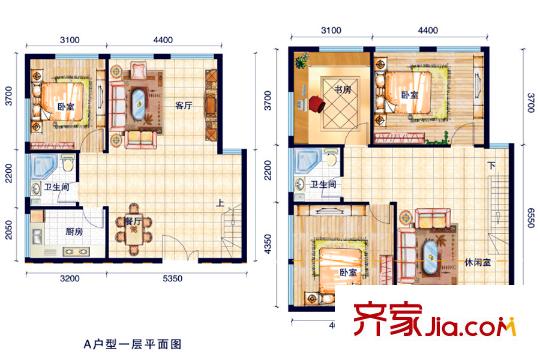 長風(fēng)世紀(jì)廣場A戶型戶型圖 4室3廳1衛(wèi)2廚