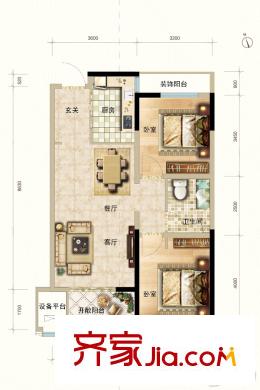 潤景?園著A2戶型 2室2廳1衛(wèi)1廚