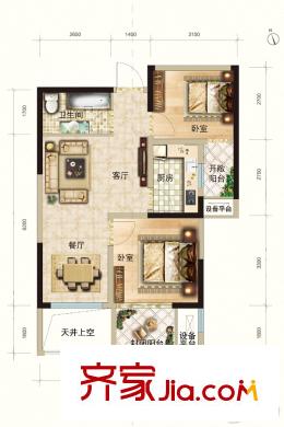 潤景?園著A3戶型 2室1廳1衛(wèi)1廚
