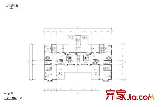玉泉山?如意公館A-1戶型 三層平面圖 1室3廳2衛(wèi)1廚