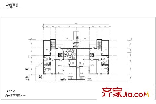 玉泉山?如意公館A-1戶型 負一層平面圖 4室1廳2衛(wèi)