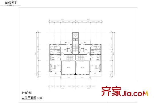 玉泉山?如意公館B-1戶(hù)型 二層平面圖 2室2衛(wèi)