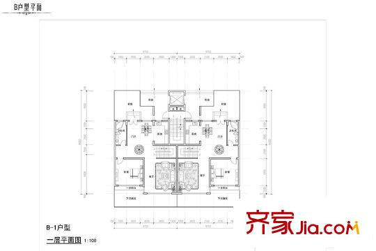 玉泉山?如意公館B-1戶(hù)型 一層平面圖 1室2廳1衛(wèi)1廚
