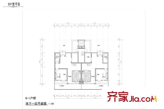玉泉山?如意公館B-1戶型 地下一層平面圖 1室1廳1衛(wèi)